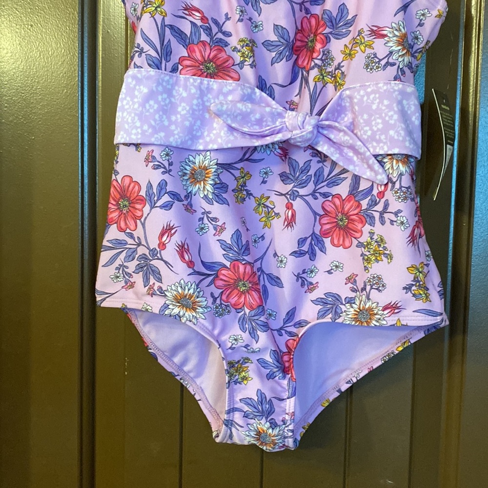 (149) NWT Girls Purple Floral One Pc Swim Suit by Art Class. Size M (7/8) - Picture 3 of 13
